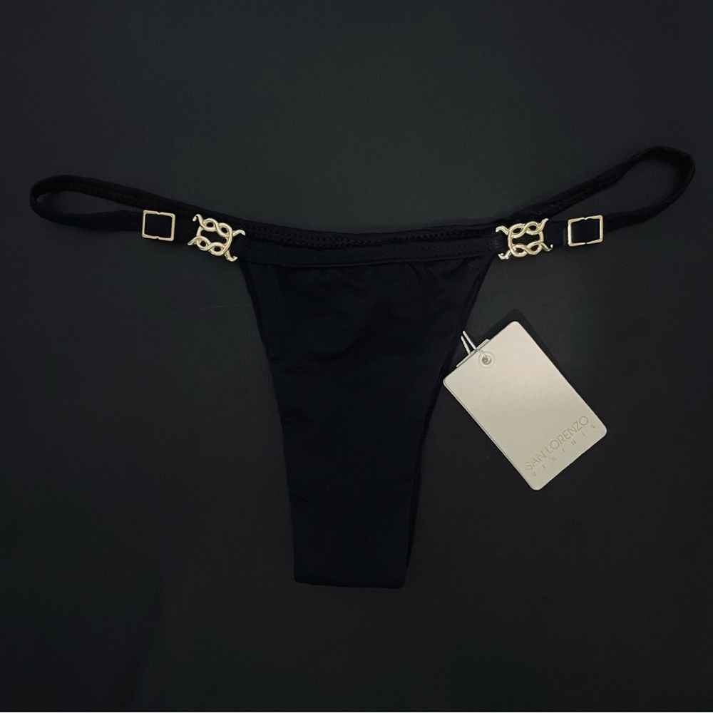 San Lorenzo Black Bikini Bottom with Gold Details